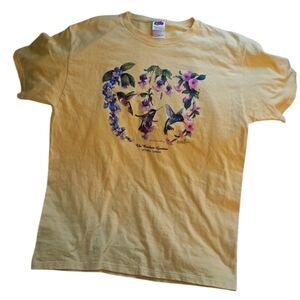 Yellow Floral Hummingbird Graphic Tee